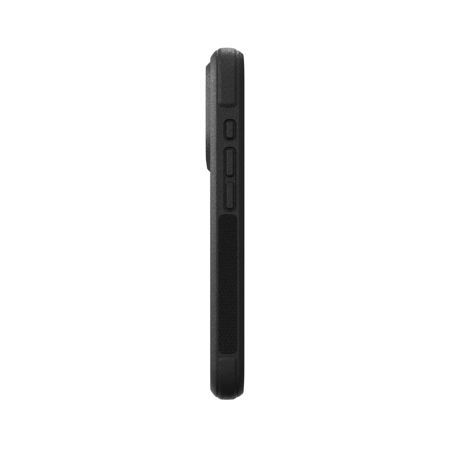 Button-side profile of the black ZAGG Teton Snap case fitted to an iPhone 18 Pro or 17 Pro.
