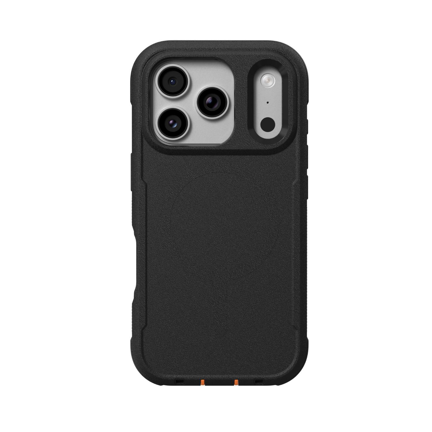 Straight rear view of the black ZAGG Teton Snap case fitted to an iPhone 18 Pro or 17 Pro.