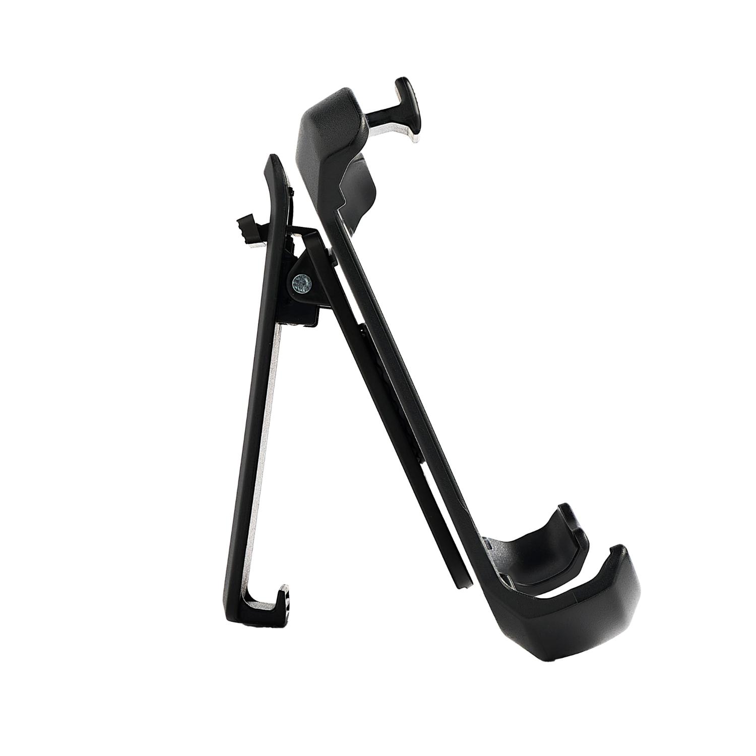 Side view of the included black ZAGG Teton Snap holster with its integrated kickstand opened.