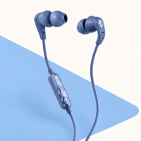 wired-earphones Blue wired in-ear earphones with inline controls