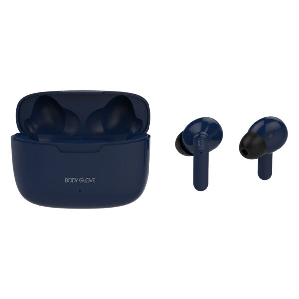 Body Glove Essentials TWS Lux Series earbuds in blue, providing wireless audio for an immersive listening experience.