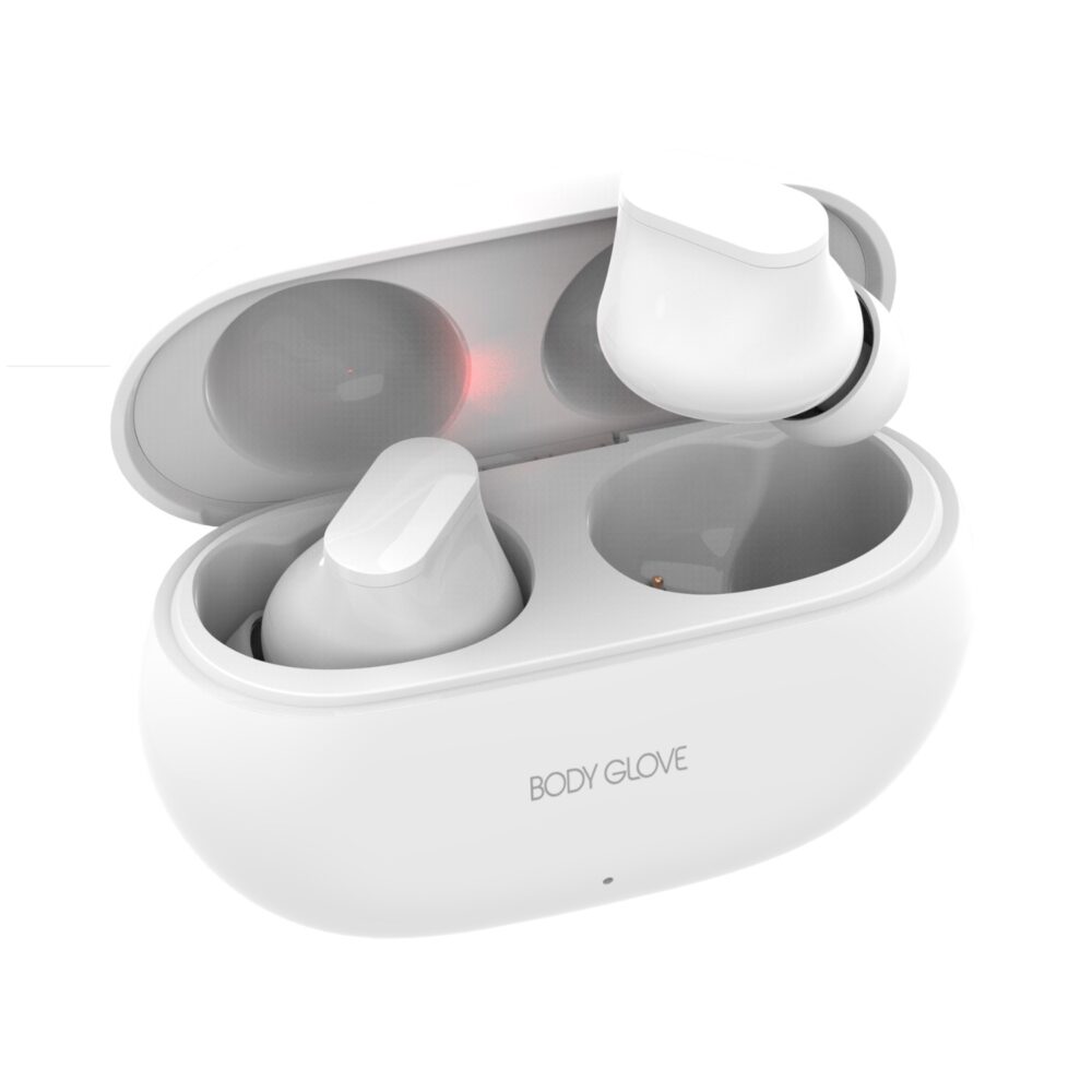 Elevate your music listening experience with the white Body Glove Essentials TWS Pro Series Wireless Earbuds, perfect for on-the-go entertainment.