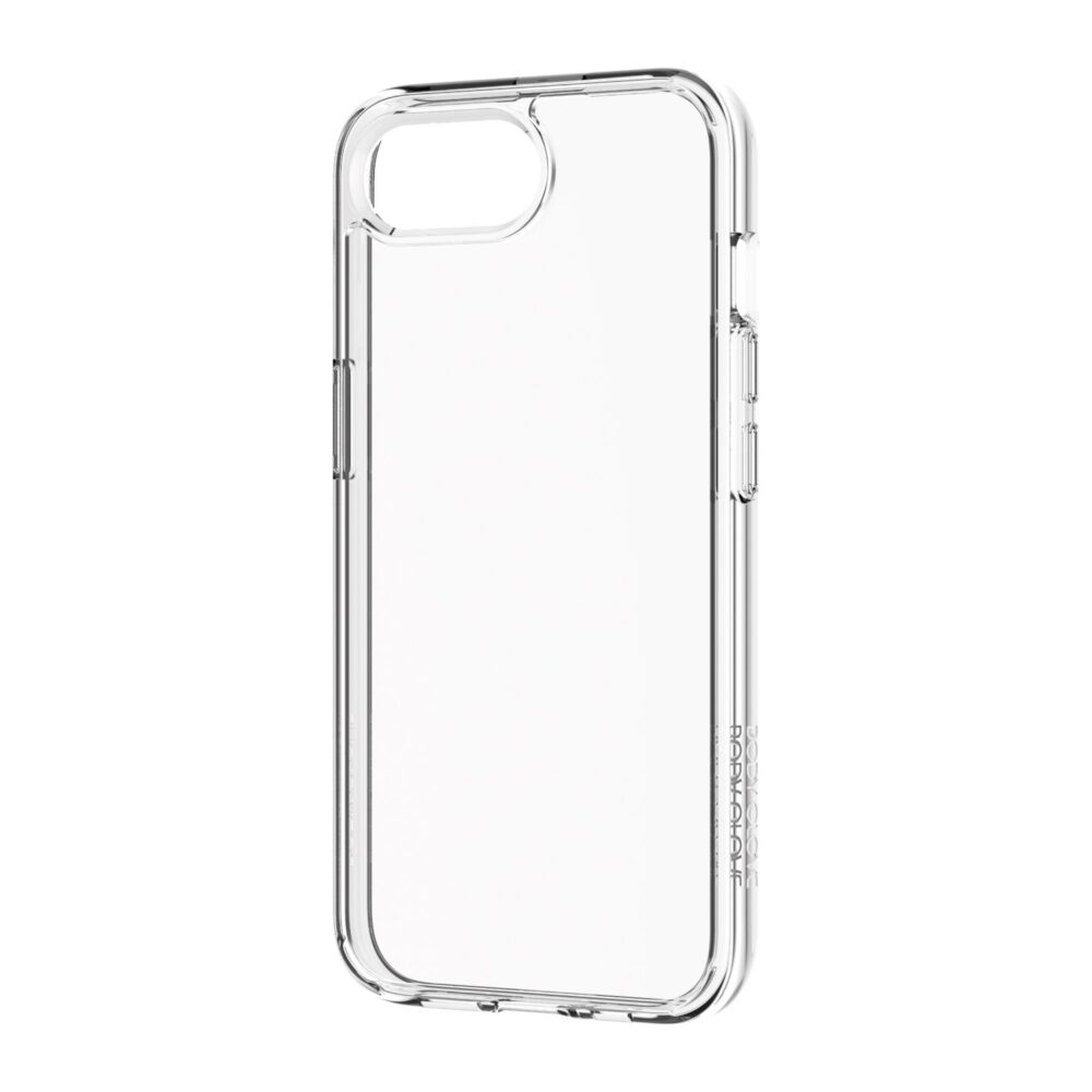Side view showcasing the slim profile of the clear Body Glove Ghost Case for Apple iPhone 16e