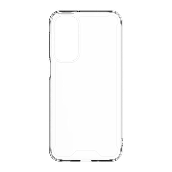 Front view of the Samsung Galaxy A16 clear phone case showcasing its transparency and precise cutouts.