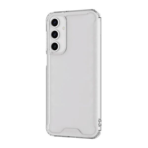 Samsung Galaxy A16 clear phone case easily installed, showcasing its flexible design.