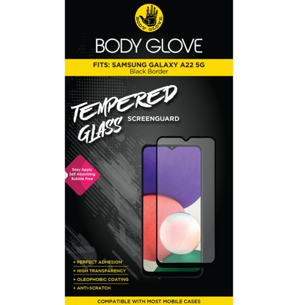 Samsung Galaxy A22 5G Body Glove Tempered Glass Black Border Clear Mobile Device Protection Phone Screen Protector