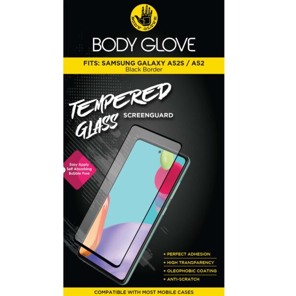 Samsung Galaxy A52 Body Glove Tempered Glass Full Glue Black Border Clear Mobile Device Protection Phone Screen Protector
