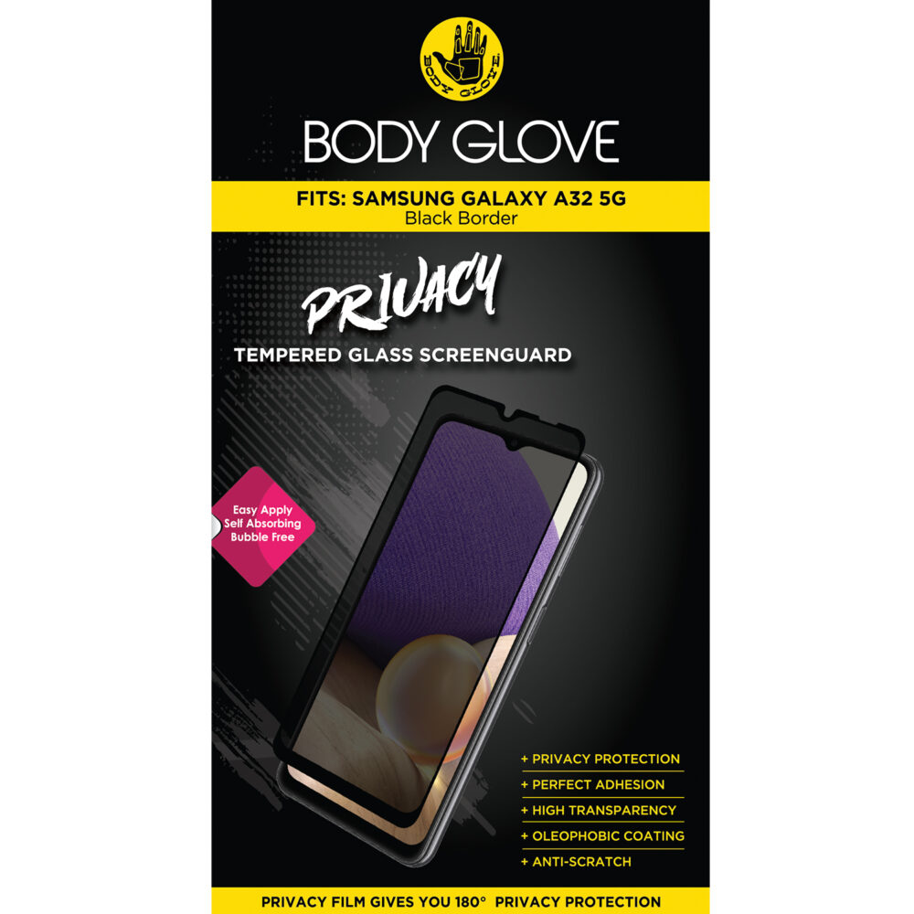 Samsung Galaxy A32 5G Body Glove Black Border Privacy Tempered Glass Clear Mobile Device Protection Phone Screen Protector