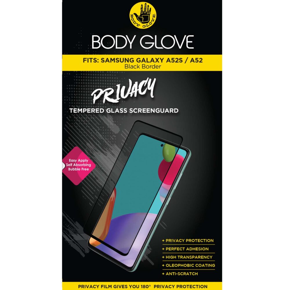 Samsung Galaxy A52 Body Glove Black Border Privacy Tempered Glass Mobile Device Protection Phone Screen Protector