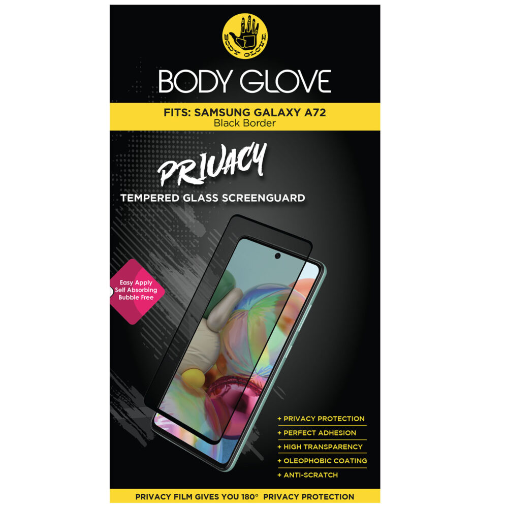 Body Glove Privacy Tempered Glass Screen Protector for the Samsung Galaxy A72 Clear