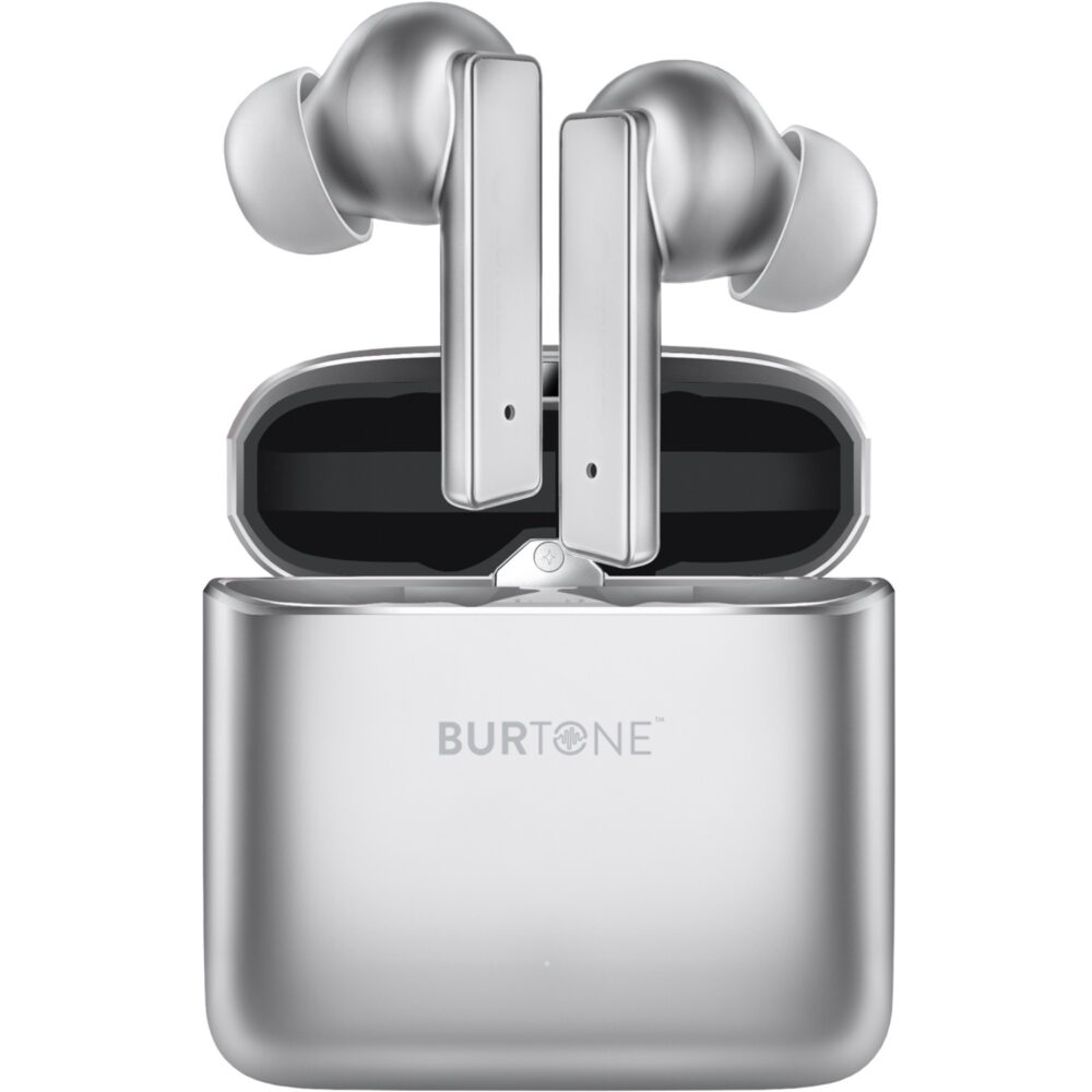Silver Burtone Bluetooth Metal Series Audio Universal Earphones Wireless Earbuds