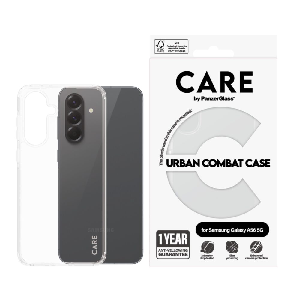 Front view of the PanzerGlass Urban Combat case for Samsung Galaxy A56 in clear
