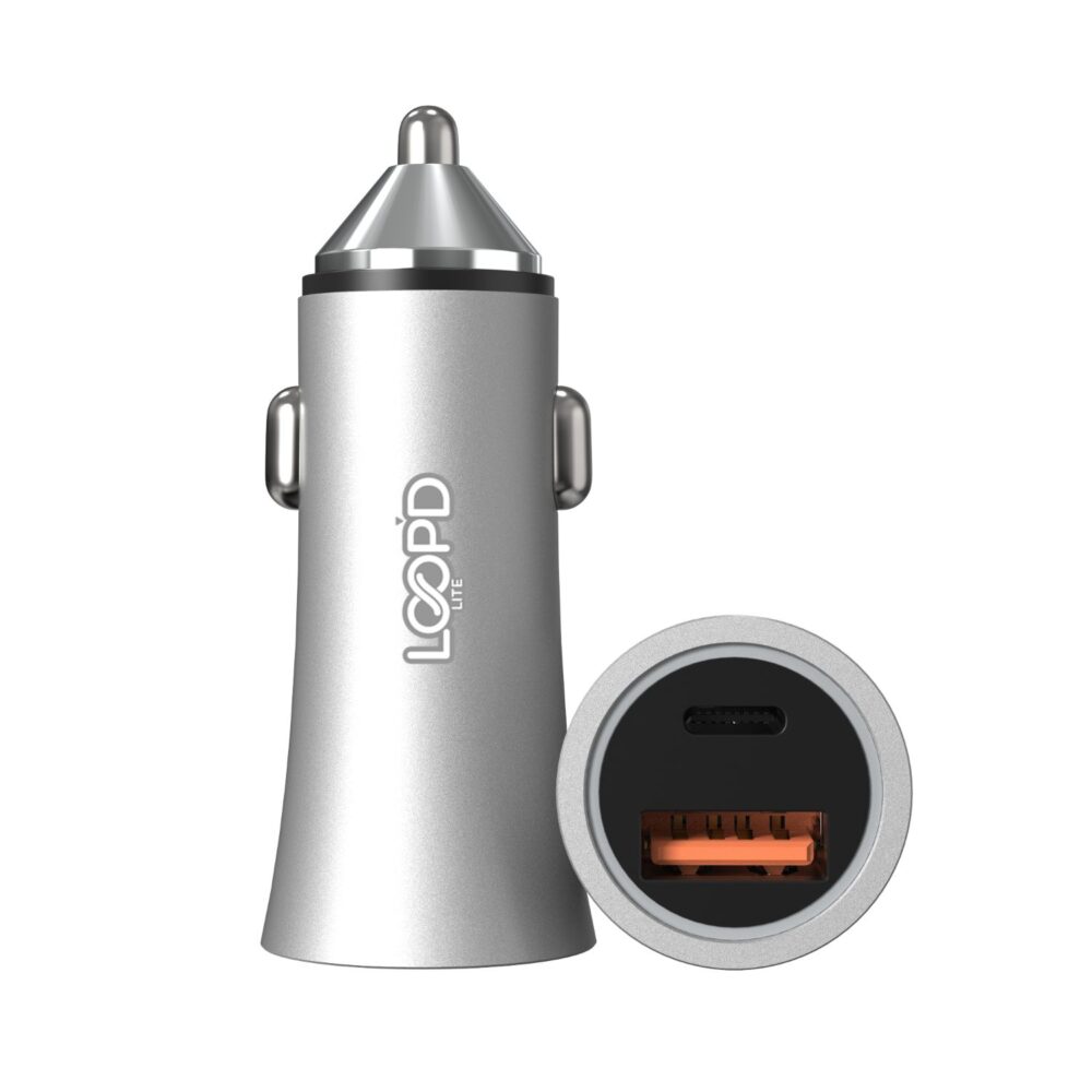 This 20W LOOPD Lite Dual PD Car Charger is great for charging your device while travelling.