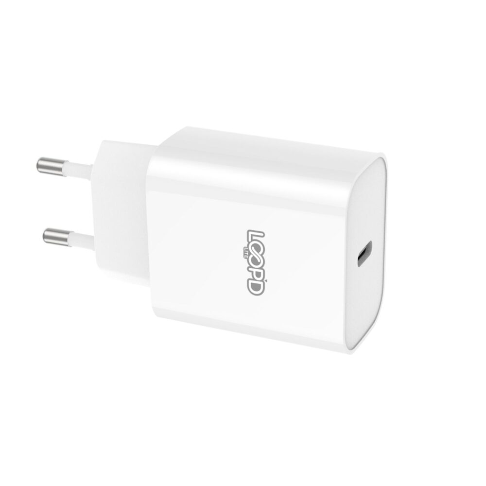 This LOOPD Lite 20W 1 Port PD Wall Charger has over-current, over-voltage and short-circuit protection. Perfect for home or office use.