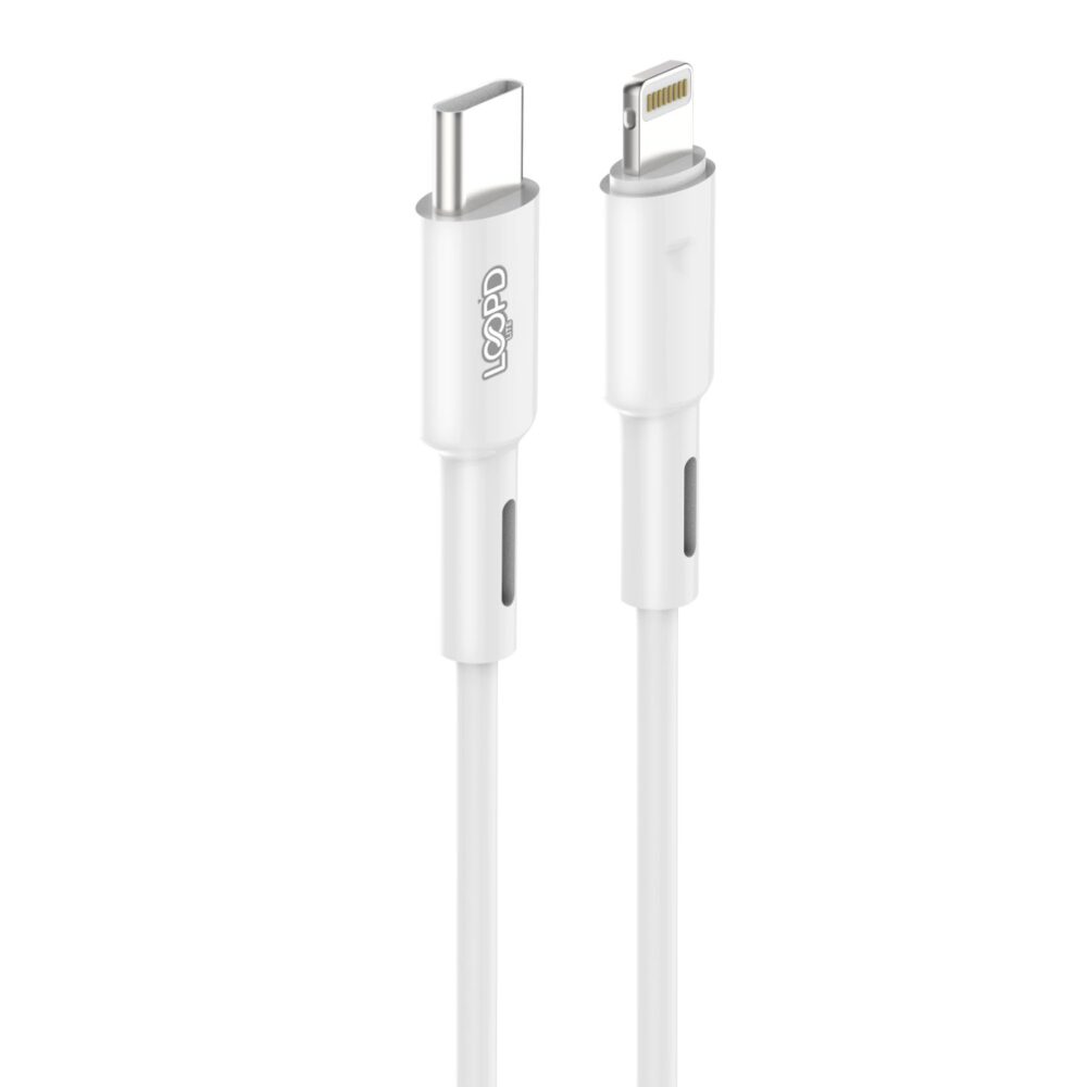 This LOOPD Lite Charge and sync Lightning to Type-C Cable is suitable for mobile devices with a lightning socket.