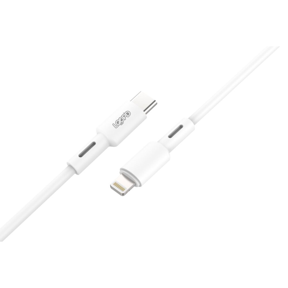 This LOOPD Lite 20W Charge and sync Lightning to Type-C Cable is suitable for mobile devices with a lightning socket.