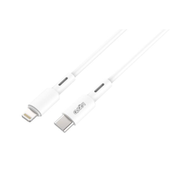 This white charge and sync Type-C to Lightning LOOPD Lite 20W cable is suitable for mobile devices with a lightning socket.