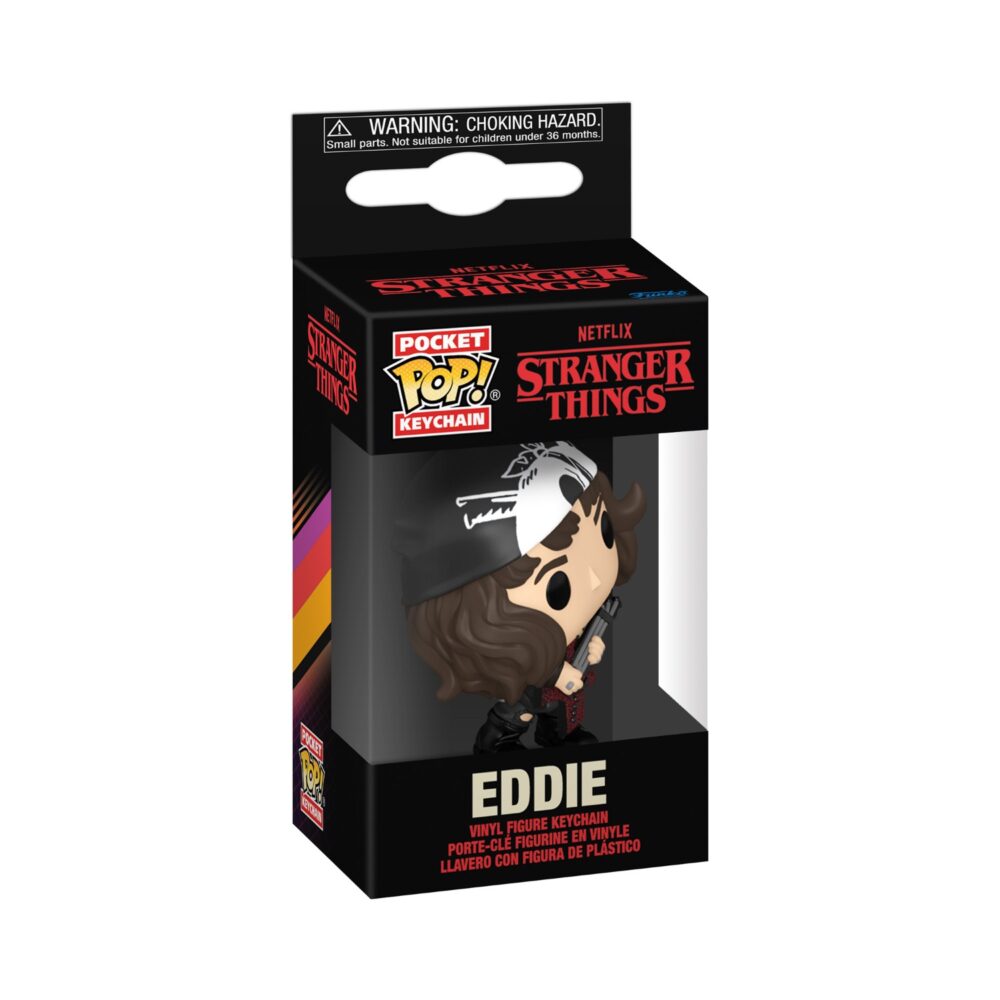 Experience the intrigue of Hawkins, Indiana, with our Eddie from Stranger Things Funko Pop Pocket Keychain.