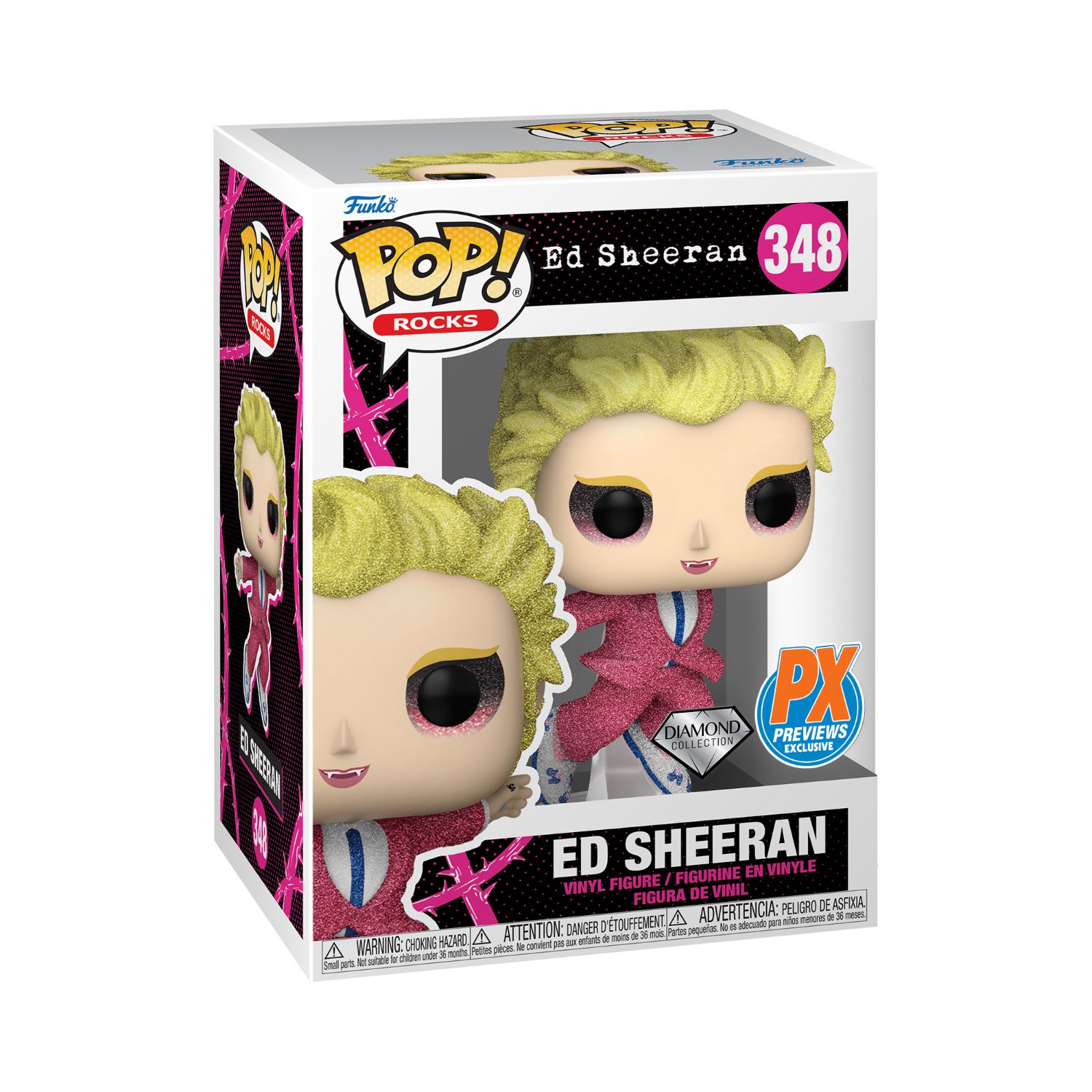 English singer and songwriter, Pop! Ed Sheeran, is here to take the stage in your Pop! Rocks collection! This exclusive, Diamond Collection Pop! Ed Sheeran has donned the pink suit from his “Bad Habits” music video.