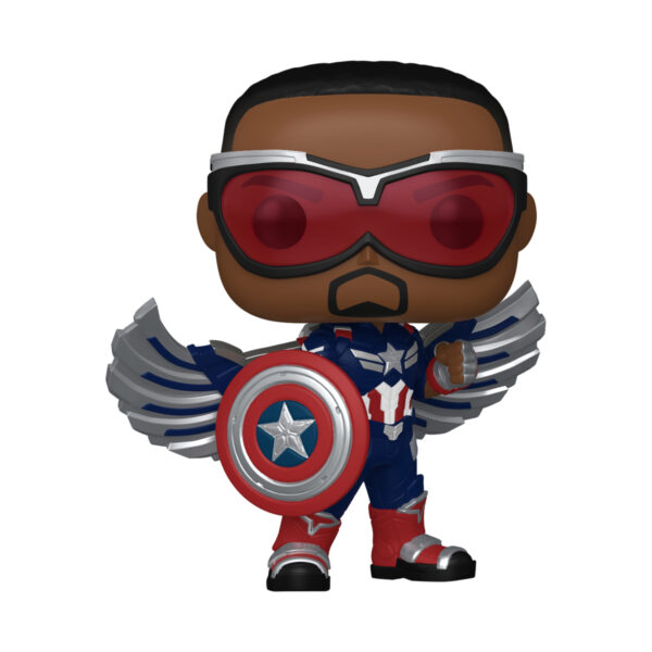 Unboxed Marvel Captain America Sam Wilson Funko Pop collectable Brave New World bobblehead Figure #1364, showcasing detailed features.