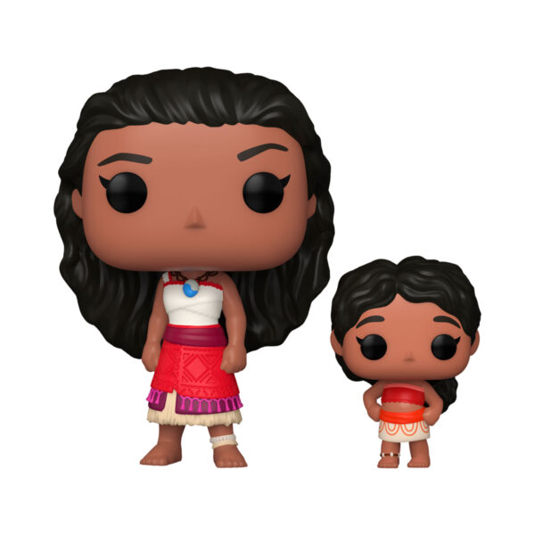 Unboxed view of Moana and Little Sis Simea Funko Pop figures with intricate detailing.