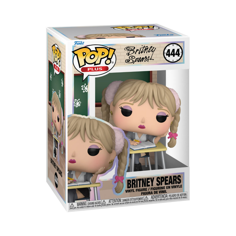 Front view of Britney Spears Sitting Funko Pop vinyl figure in its window display box.