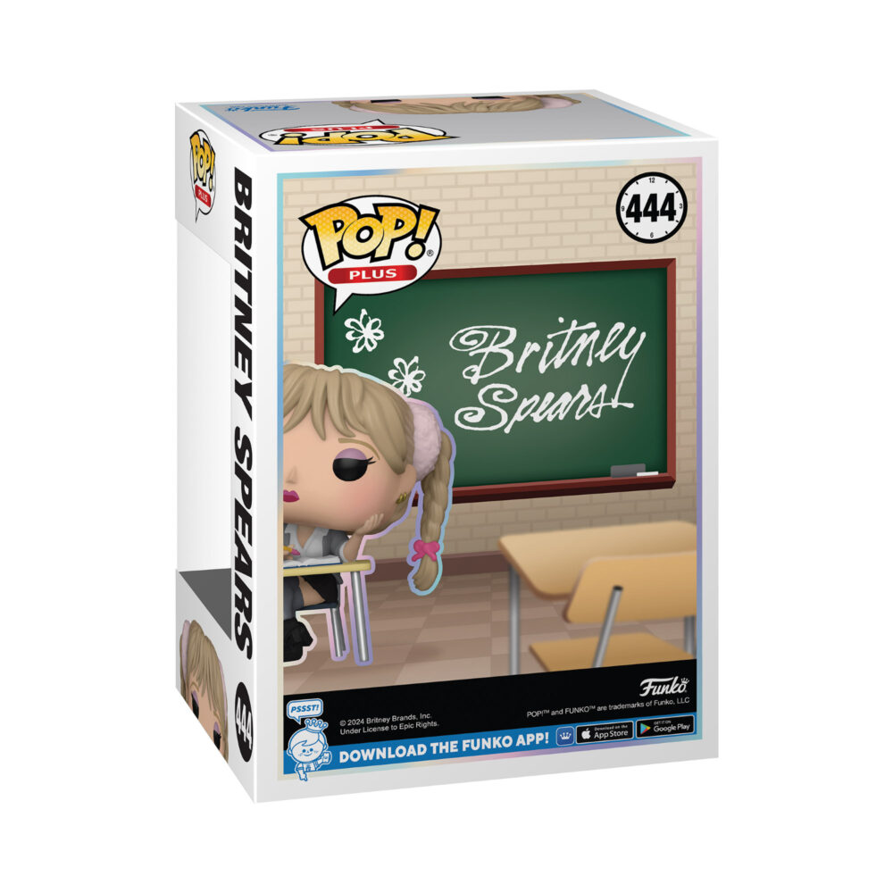 Back view of Britney Spears Sitting Funko Pop vinyl figure in its window display box.