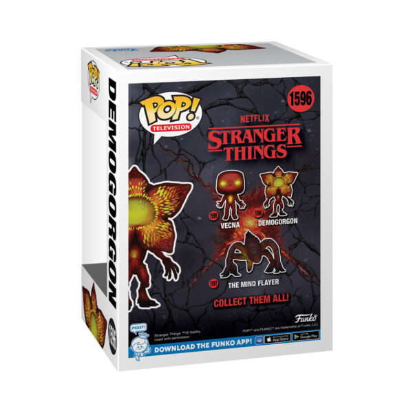 Back view of the Netflix Stranger Things Demogorgon Rift Funko Pop Vinyl Figure in its window display box, highlighting packaging details.