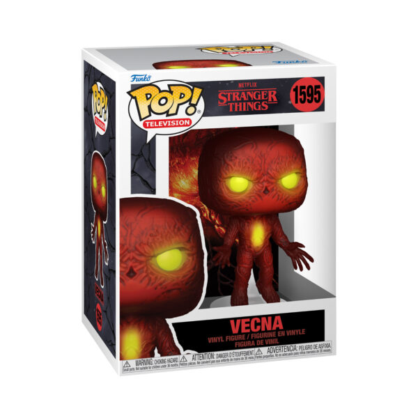 Front view of the Netflix Stranger Things Vecna Rift Funko Pop Vinyl Figure in its window display box, showcasing the rift-inspired color scheme.