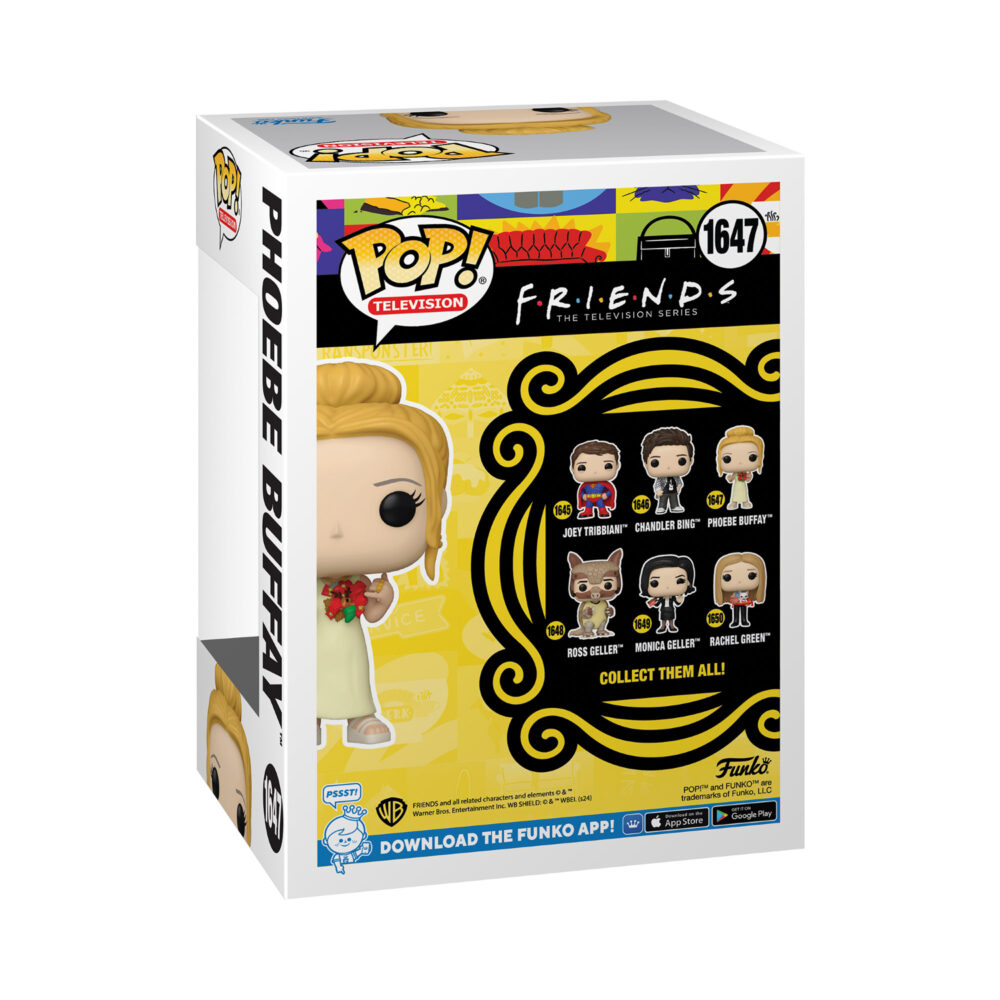 Back view of Friends Phoebe Buffay Funko Pop packaging with product details.