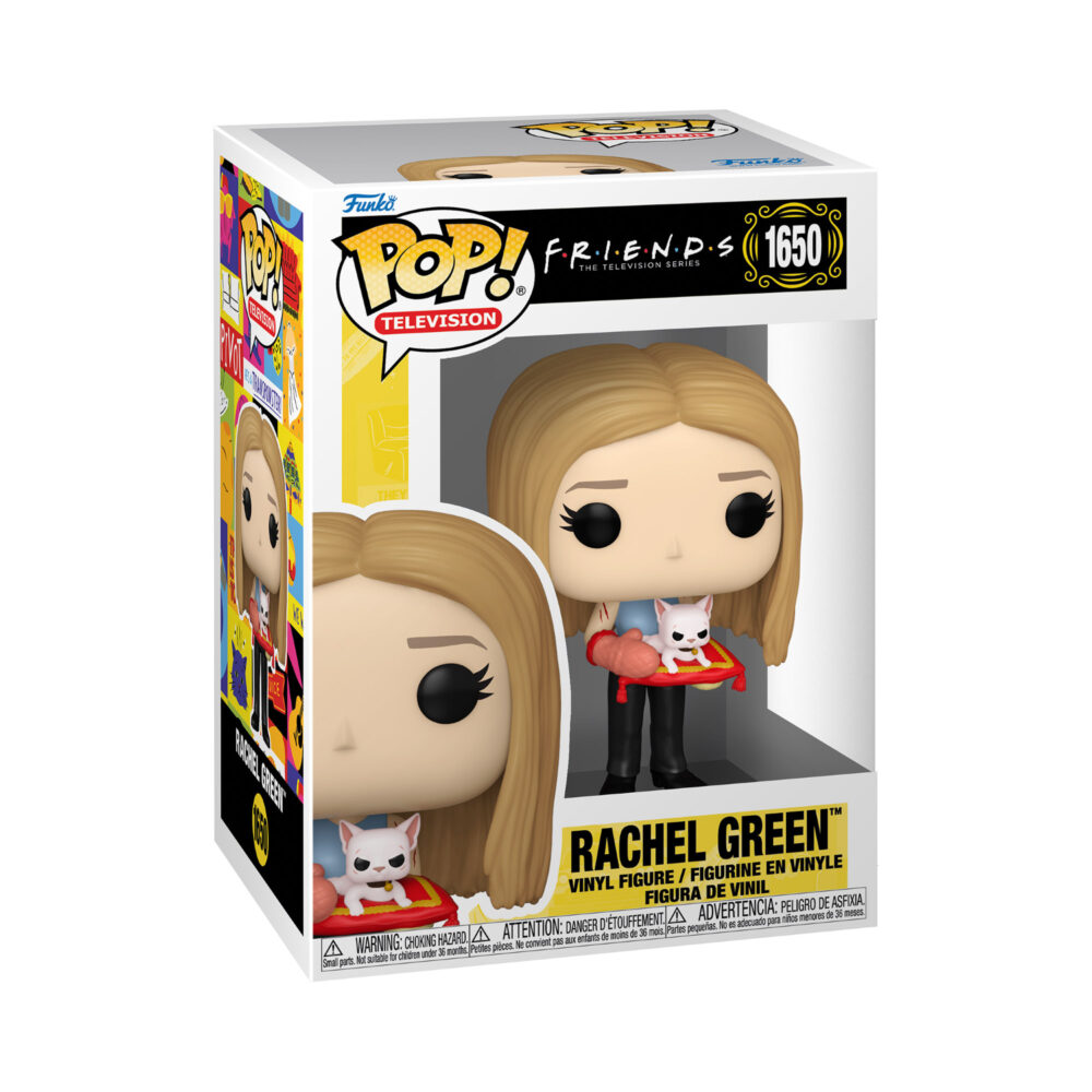 Front view of Rachel Green with Cat Funko Pop Vinyl Figure in packaging.