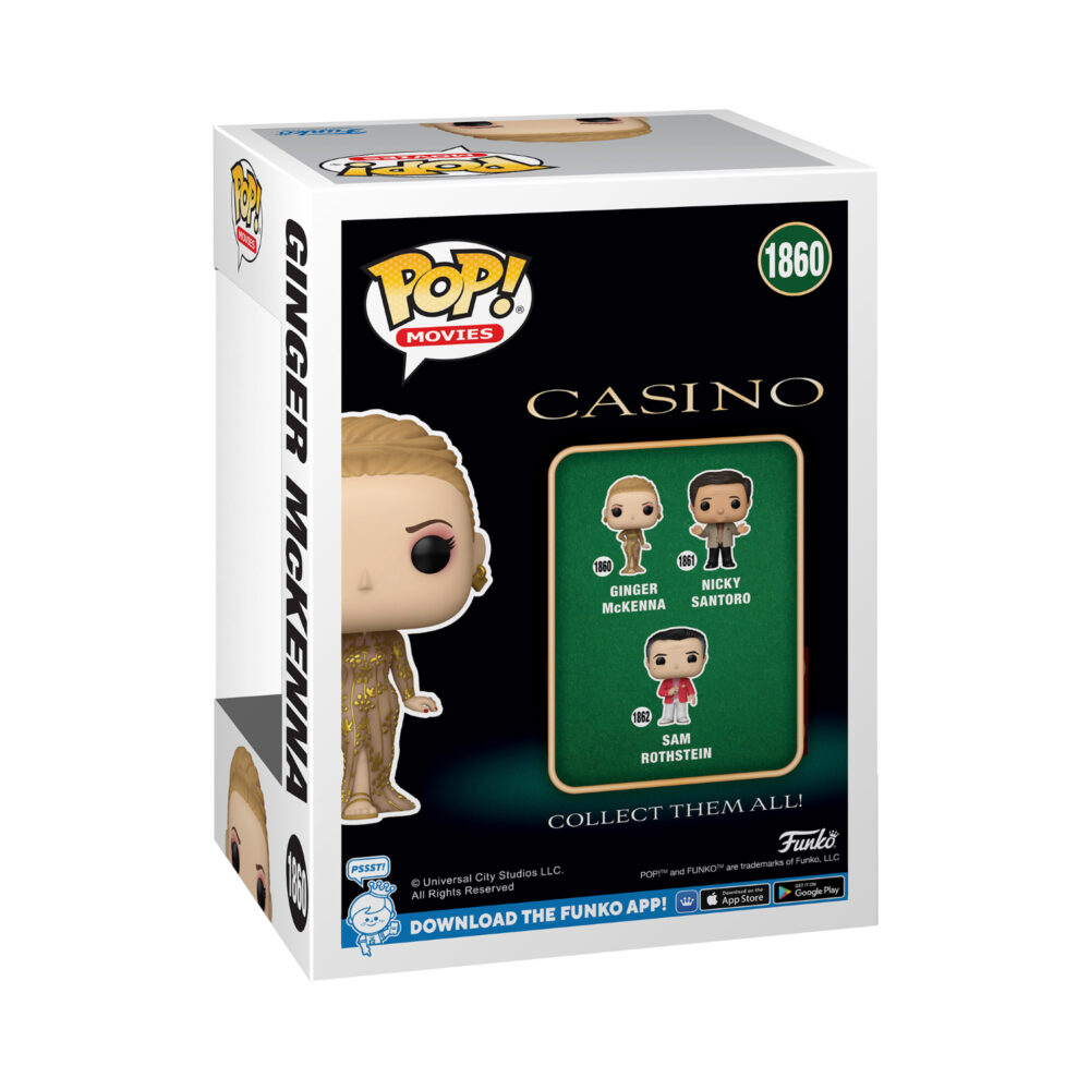 Back view of the Casino - Ginger McKenna Funko Pop Vinyl Figure in its window display box, showcasing detailed packaging.