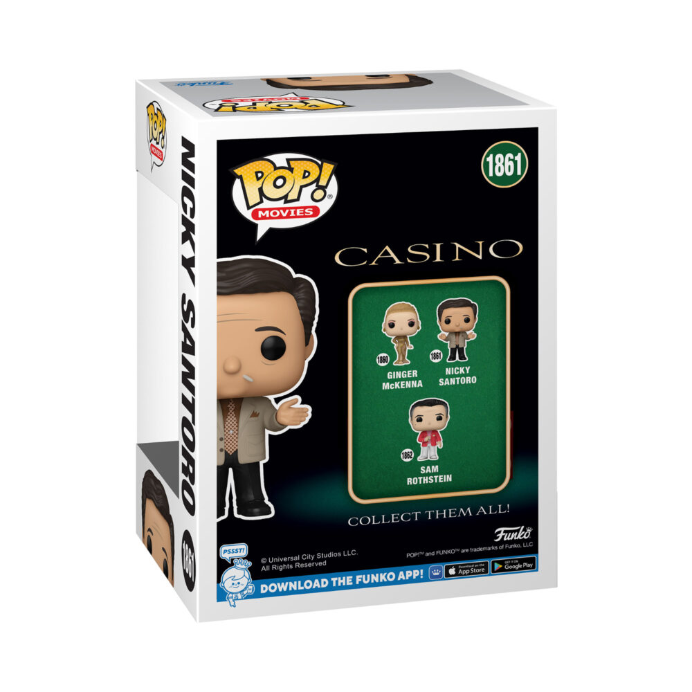 Back view of the Casino - Nicky Santoro Funko Pop Vinyl Figure in its window display box, showing the packaging details.