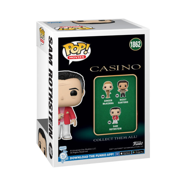 Back view of the Casino - Sam Rothstein Funko Pop Vinyl Figure in its window display box, featuring detailed packaging design.