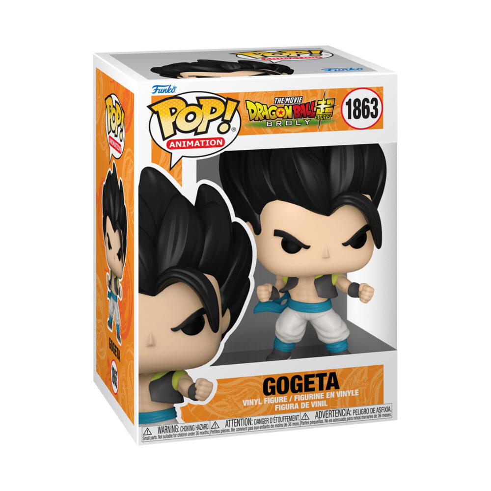 Front view of Funko Pop Gogeta #1863 figure from Dragon Ball Super Broly inside its original packaging