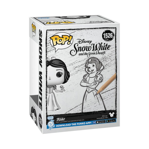 Back profile of the Snow White Sketched Funko Pop box highlighting its elegant sketch details.