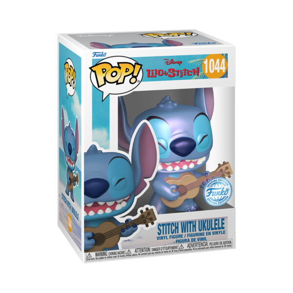 Front view of Disney Lilo & Stitch Stitch with Ukulele Funko Pop Special Edition Vinyl Figure in its display box.