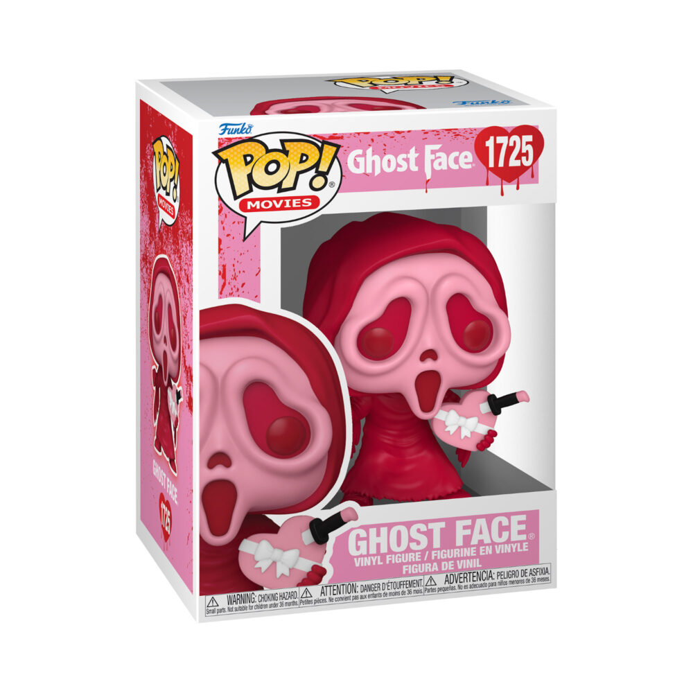 Front view of the Ghost Face With Heart Box Funko Pop Vinyl Figure in a window display box.