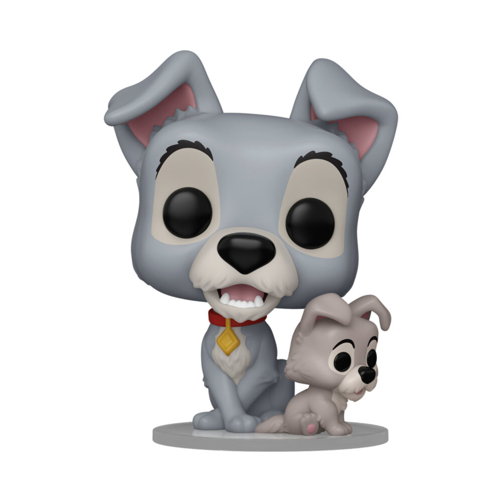 Funko Pop Tramp with Puppy #1554 figurine from Disney's Lady and the Tramp displayed outside of its box