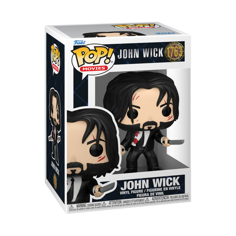 Front view of the John Wick with Dual Knives collectible Funko Pop Vinyl Figure #1763 in original packaging.