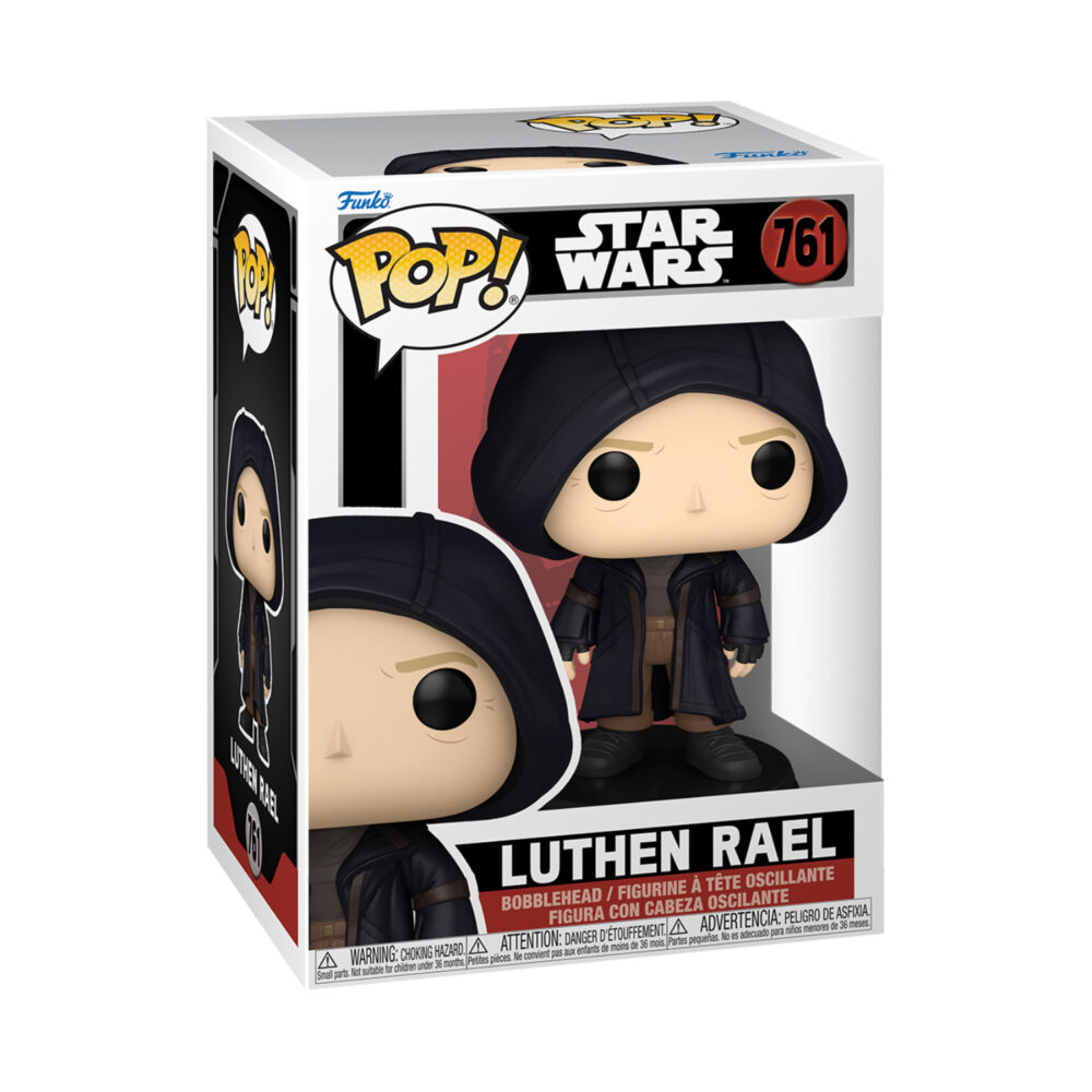 Front view of Funko Pop Luthen Rael #761 figure from Star Wars: Andor inside its original packaging