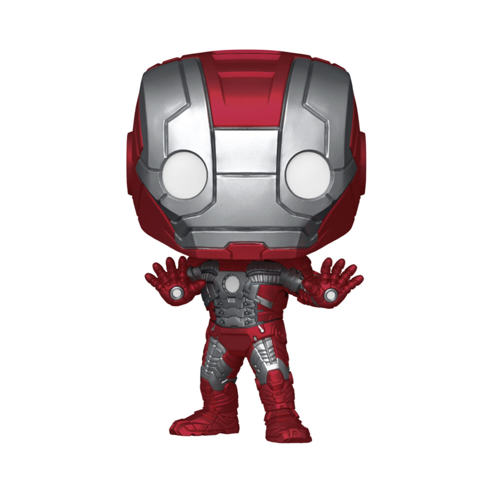 Unboxed Marvel Iron Man Funko Pop collectable The Infinity Saga Mark 5 bobblehead figure #1474, showcasing detailed features.