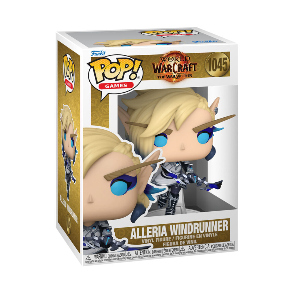 Front view of the World of Warcraft Alleria Windrunner Funko Pop collectable The War Within vinyl figure #1045 in its original packaging.