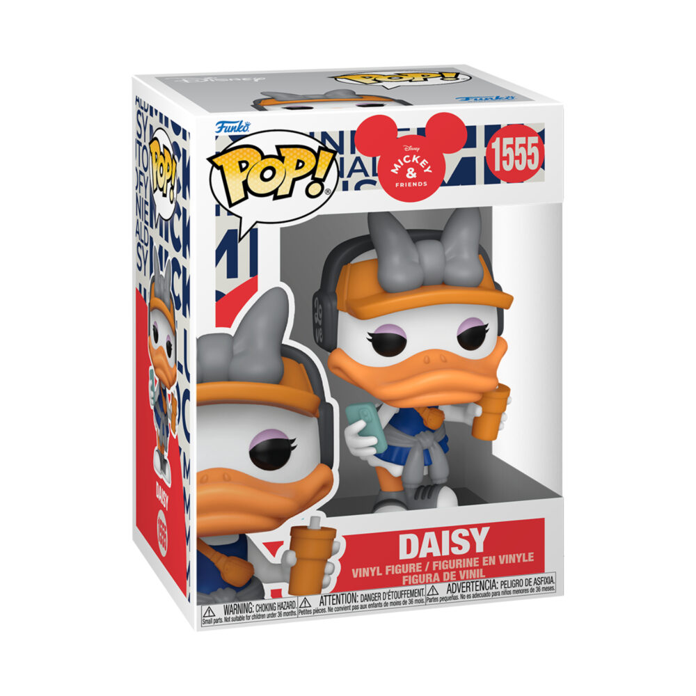 Front view of Funko Pop Daisy in Workout Outfit #1555 figure from Disney Mickey & Friends inside its original packaging