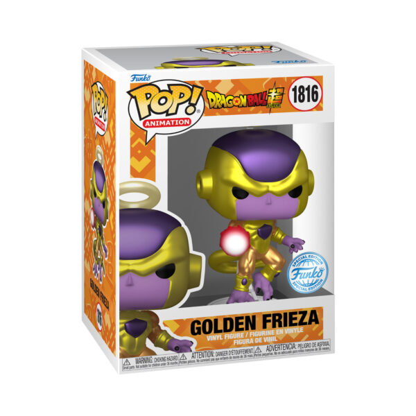 Packaged view of Golden Frieza Funko Pop #1816 in a display box.