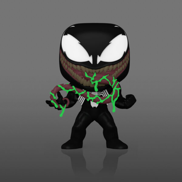 Front view of Venom Funko Pop #1469, a Marvel glowing-in-the-dark vinyl figure.