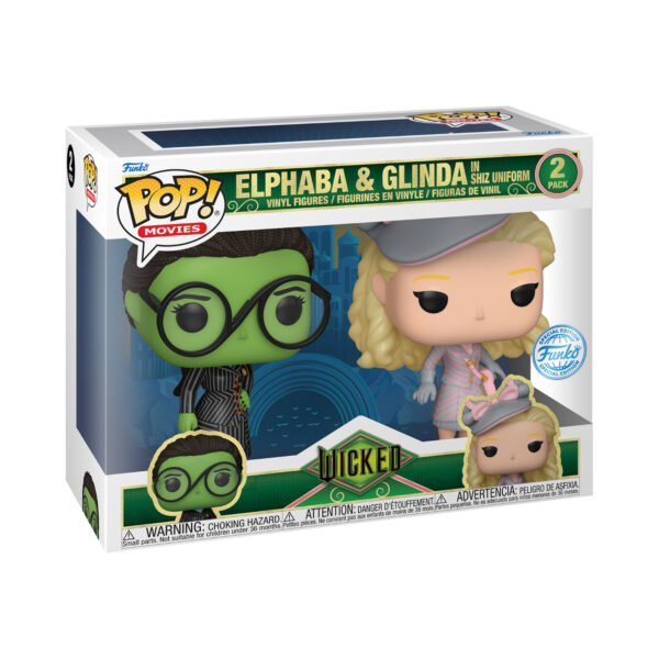 Packaged view of Elphaba & Glinda Funko Pop 2-Pack, Wicked collectible set.