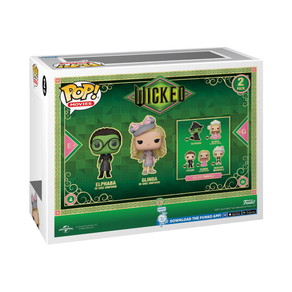 Back view of Elphaba & Glinda Funko Pop 2-Pack, a special edition collectible.