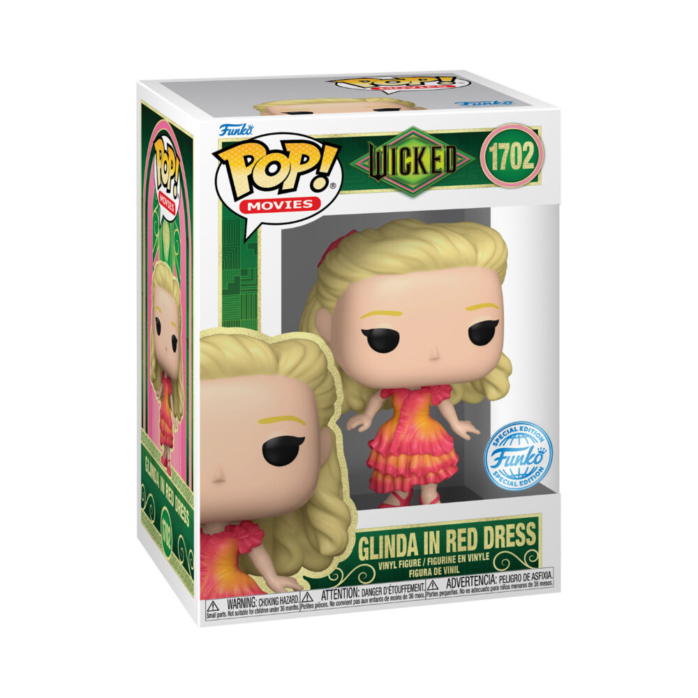 Packaged view of Glinda in Red Dress Funko Pop #1702, a special edition collectible.