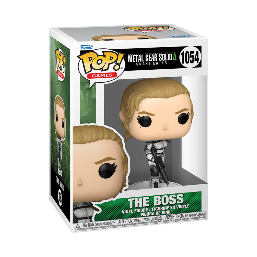 Front view of the Metal Gear Solid Snake Eater The Boss collectible Funko Pop Vinyl Figure #1054 in original packaging.